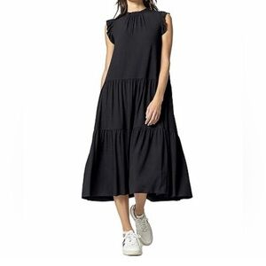 Lilla P Ruffle Trim Peplum Maxi Dress Black NWT Viscose